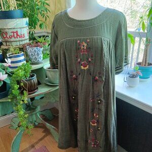 Umgee Embroidered Olive Color Shift Dress from In Bloom Boutique Women's 1XL